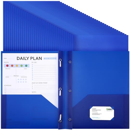 Cholemy 36 Pcs Plastic Pocket Folders with Pockets and 3 Prongs | 2 Heavy Duty Pockets Folders with Prongs, Front Pocket, Card Slot, Letter Size Bulk for School Office Workers (Blue) - color: Blue