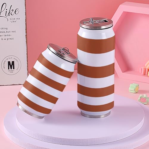 T&H XHome Orange and White Striped Pattern 14oz Stainless Steel Tumbler with Lid & Straw-Double Wall Vacuum Insulated Travel Mug Solid Color Fabric Print Water Bottle Coffee Beverage Drinks Cup - size: 14 Ounces