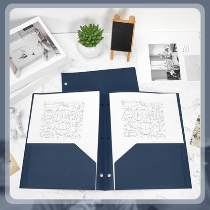 Yeaqee 50 Pcs Plastic Folders with Pockets Bulk 3 Hole Punched 2 Pocket File Folders for 3 Ring Binder Divider Folder for Notebooks, Durable Poly for Office Home (Navy Blue) - color: Navy Blue