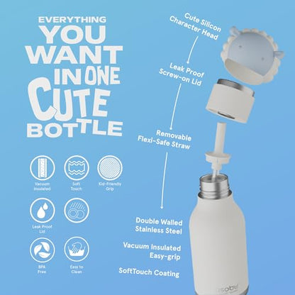 asobu Bestie Bottle Insulated Stainless Steel Water Bottle with Detachable Soft Animal Head Fun Drinking For Kids and Teens with Flexible Reusable Straw 16 Ounce (Sheep) - color: Sheep
