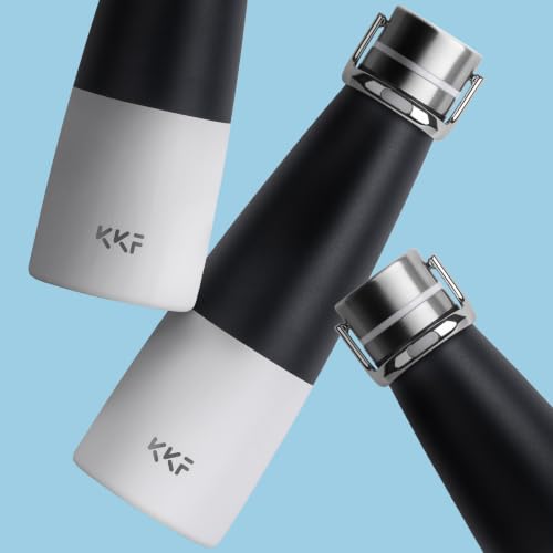 KKF Swag Insulated Water Bottle, Stainless Steel Water Bottle To go White | 16oz, leakproof, 24H cold retention, cup holder fit, non-slip grip & lightweight for camping travel daily use - color: Simple White