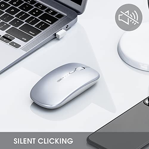 INPHIC Rechargeable Wireless Computer Bluetooth Mouse Tri-Mode | BT 5.0/4.0+2.4G, Multi-Device Slim Silent Mouse, 2400 DPI Portable Mouse for iPad MacBook Laptop Android Tablet Windows PC - color: Silver, style: 2.4G