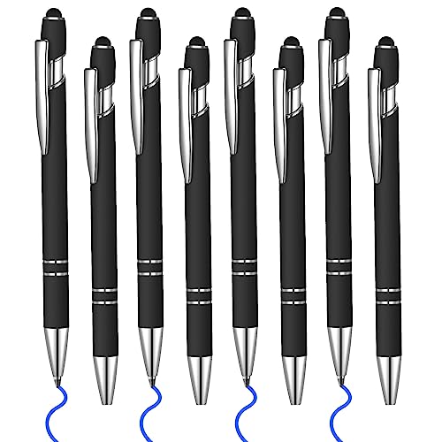 8 Pcs Blue Ink Ballpoint Pen with Stylus Tip 2 in 1 Stylus Ballpoint Pen Metal Pens Stylus Pen for Touch Screens School Office Coworkers (Black) - color: Black