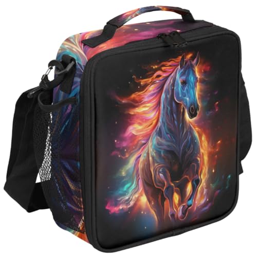 Horse Boys Lunch Box for School Insulated Kids Lunch Box Reusable Leakproof Lunch Bag Thermal Cooler Tote Picnic Lunchbox with Adjustable Shoulder Strap Back to School Gifts for Teens Boys Girls Adult - color: Fire Horse