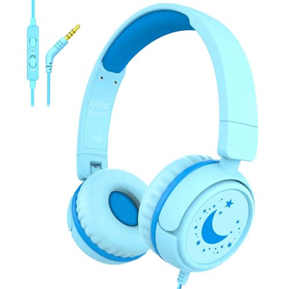 K6 Kids Headphones for Toddler & Kids Ages 2-12, 85/94dB Safe Volume Limited, Wired with 3.5mm Jack, HD Microphone, Adjustable & Foldable, On-Ear Headphones for Tablet, School, Travel (Cyan) - color: Cyan