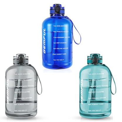 GEMFUL 3 Pack 3 Liter Water Bottle with Straw 101oz Water Bottle With Time Marker Leakproof BPA Free Water Jug
