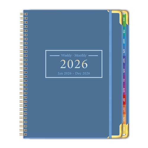 Planner -2026, Hardcover Weekly & Monthly Calendar Planner, January 2026 - December 2026, 8.5" x 11", Daily Agenda Book with Colorful Tabs, College Organizer Notebook, School & Work Supplies for Student Teacher Classroom - color: Deep Black, size: 8.5" x