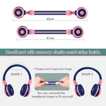 SIMOLIO 2 Pack Wireless Kids Headphones with Share Port, 75/85/94dB Volume Limiting, HD Mic, USB C Charging, Foldable Headphones with Travel Case for iPad Tablet School Airplane Boys Girls - color: Mint&Pink