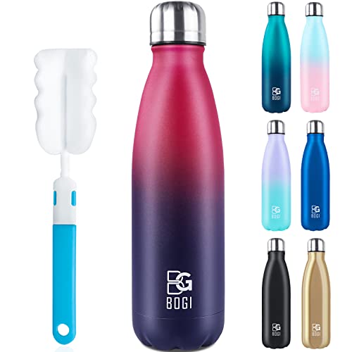 BOGI Insulated Water Bottle, 17oz Stainless Steel Water Bottles, Leak Proof Sports Metal Water Bottles Keep Cold for 24 Hours and Hot for 12 Hours BPA Free kids water bottle for School (DBlue Red) - color: Dark Blue Red, size: 17 Ounces