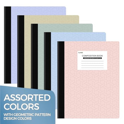 SUNEE Composition Notebook, Wide Ruled Paper, 5 Pack, 9-3/4" x 7-1/2", 80 Sheets/160 Pages, Back to School Supplies, Notebooks for School, Office Supplies (Pink, Purple, Blue, Green, Yellow) - color: Pastel-5 Pack