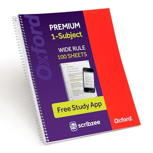 Oxford Spiral Notebook with Free Study App, 1 Subject, Wide Ruled, Ultra Smooth Paper, No Ink Bleed-Through, Strong Poly Red Cover, Durable 2 Sided Pocket, 100 Easy Perforated 8.5" x 11" Sheets - color: Red