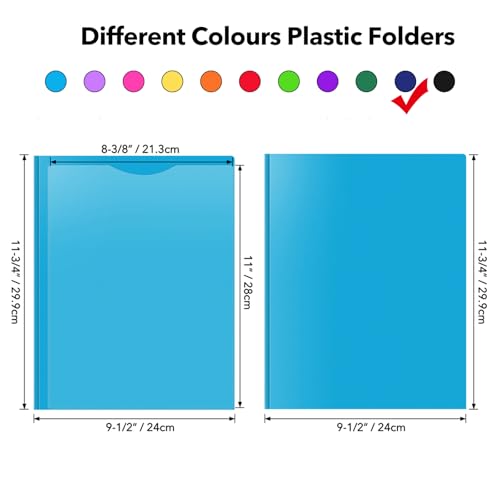 Briartw Heavy Duty Plastic Pocket Folder with Prongs for Letter Size Paper - 6 Pack Navy Blue File Folder with Clear Front Pocket - 2 Pockets and 3 Prongs,As Well As 2 Card Slots - Pocket Folders - color: Navy Blue