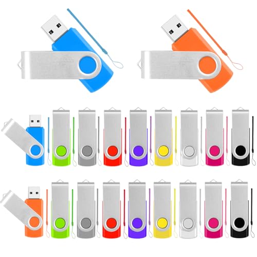 1GB Flash Drive 20 Pack Bulk Thumb Drives USB Memory Stick Jump Drives Multipack Flashdrive with Lanyards, Swivel Memoria USB Drive Zip Pendrive Home Office Data Storage Back to School Supplies - color: 20 Pack Mixed Color, size: 1GB