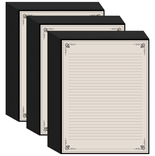 (3-Pack) Vintage Lined Paper - 150 Sheets Stationary Paper for Writing Letters, 100gsm, Stationery for Writing Letters, Invitations, Stationery Writing Papers, 8.5'' x 11'' - color: Black, size: 3-Pack
