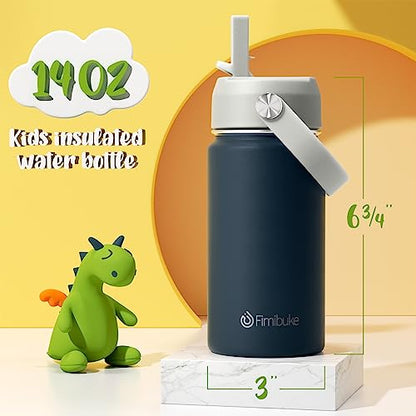 Fimibuke Kids Insulated Water Bottle, 14oz BPA FREE 18/8 Stainless Steel Travel Tumbler Double Wall Vacuum Leak Proof Kids Cup with Straw Metal Water Bottle for School Boys Girls(1 Pack, Slate) - color: B20. Slate