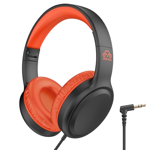 UKELALA Orange Wired Headphones for Boys Portable On Ear Youth Headphones for School Airplane Travel Lightweight Portable Compatible with Pad Computer Laptop for Adults Student Children Girls Kids - color: Black/Orange