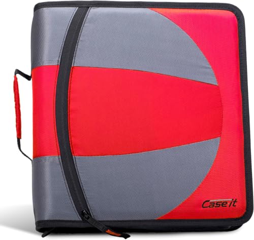 Case-it The Dual 2-in-1 Zipper Binder Two 1.5-Inch D-Rings, 600 Sheet Capacity, Pencil Pouch & Multiple Pockets School & Office Organizer with Shoulder Strap Dual-101 Fire Engine Red(Pack of 6) - color: Fire Engine Red, size: 6 Pack