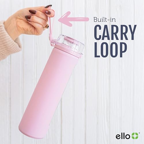 Ello Syndicate 20oz Reusable Glass Water Bottle with One-Touch Leak Proof Flip Lid, Protective Non-Slip Silicone Sleeve, Carry Loop for Coffee, Tea and Water, BPA-free, Dishwasher Safe, Cashmere Pink - color: Cashmere Pink