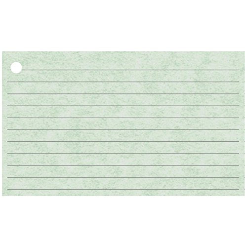 Colonial Cards: 150 Green Parchment 3" x 5" Index Cards, Lined Landscape Format with Corner 1-Hole Punched and 4 Binder Rings - color: green parchment