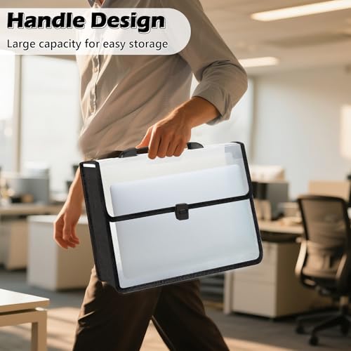 3 Pieces A3 11 x 17 inch Expandable File Folder with Handle Expandable Folders for Documents Snap Closure Black Horizontal Large Clear Organizer Storage for Plots Charts