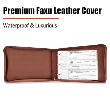 LLi Cufite 3 Rings Check Binder for End-Stub Deskbook Checks, Zipper Business Check Binder, 3 on a Page, Fit 3 & 9 Holes Check Faux Leather (Brown) - color: Brown