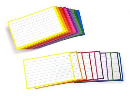 PPAPPAPPIYO 100 Pack 3x5 Ruled Index Cards, Extra Thick 260gsm White Cardstock, Colorful Borders with Ruled Front and Blank Back, Heavyweight Flash Cards for Study, Recipes, and Organization