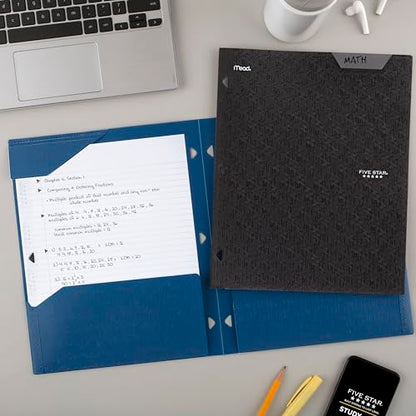 Five Star 2-Pocket Folder, Plastic Folder with Stay-Put Tabs, Fits 3-Ring Binder, Holds 8-1/2" x 11" Paper, Black (333420G-ECM) - color: Black