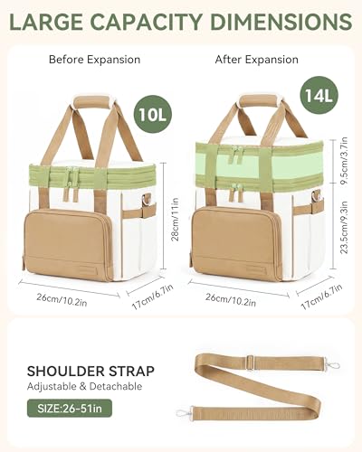 HOMESPON Double Layer Lunch Bag for Women Men, 14L Large Insulated Lunch Box with Shoulder Strap, Expandable Cooler Tote with Cup Holder for Work Office Picnic, Brown - color: Brown