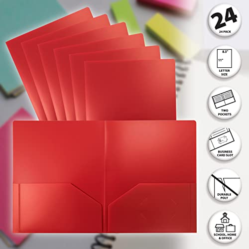 Better Office Products Heavyweight Plastic 2 Pocket Portfolio Folder, Letter Size Poly Folders 24 Pack (Red) - color: Red