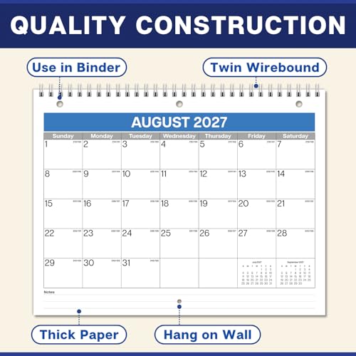 Dunwell 2026-2027 Calendar for 3 Ring Binder - 8.5x11, Jul. 2026 to Dec. 2027, 18 Months Desk Calendar with Premium Paper, 3-Hole Calendar for Office, School, 8.5" x 11" Planner Hanging on Wall