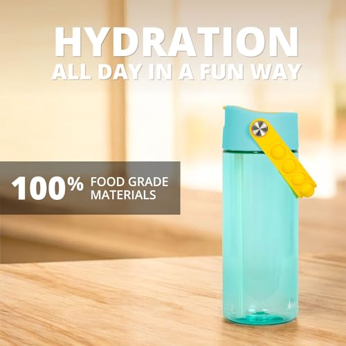 Elemental Leak Proof Water Bottles for Kids - Splash Kids Water Bottle for School with Pop-it Handle - Tritan Plastic Water Bottle with Straw - Little Princess & Robin's Egg - 18oz (2 Pack) - color: Duo - Little Princess / Robin's Egg (Lemon Sky)