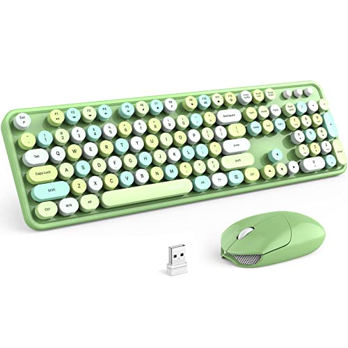 MOFII Wireless Keyboard and Mouse Combo, 2.4GHz Retro Full Size Typewriter Keyboard with Number Pad & Wireless Mouse for Laptop, PC, Desktop, Mac, Windows - Green Colorful - color: Green Colorful-B