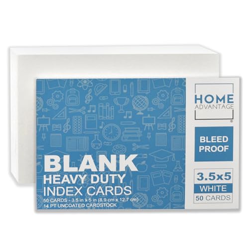 Home Advantage 3.5x5 Blank Index Cards - 50 Pack of Heavy Duty Bleed Proof Note Cards & Flashcards - size: 3.5x5
