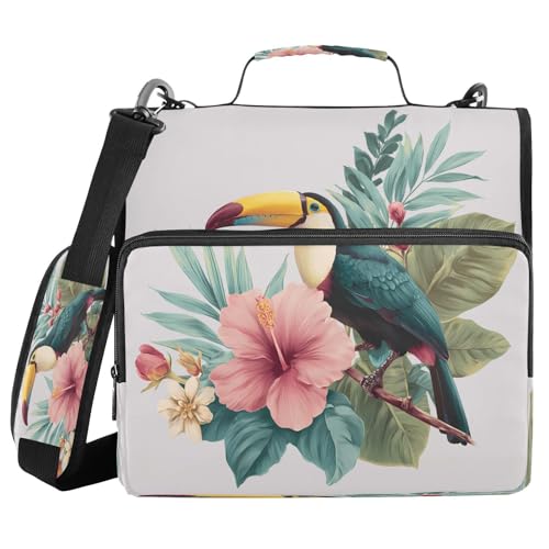 3 Ring Zipper Binder Toucan Bird Tropical Leaves Binders Bag with Shoulder Strap 500 Sheets Paper Organizer Trapper Keeper Documents Storage File Folder for School Office - color: A2392