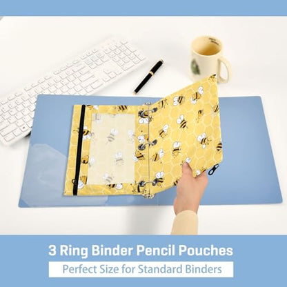 Kcldeci Pencil Pouch for 3 Ring Binder, Bees on The Honey Honeycombs 2 Pack Binder Pencil Pouch with Clear Window Pencil Bags with Zipper Pencil Case for Binder - color: B07