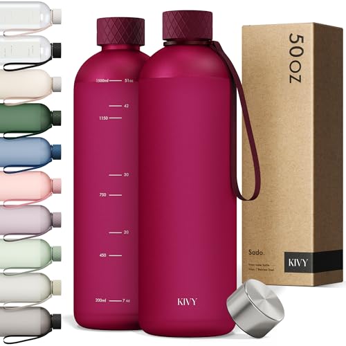 KIVY Large Water Bottle 50oz [Lightweight & Shatterproof] Fits Backpack & Cupholder for Travel, Sports, School - Extra large water bottle no straw - 1.5 Liter water bottles - 50oz Water bottle Red - color: 03 Dark Ruby, size: 50oz