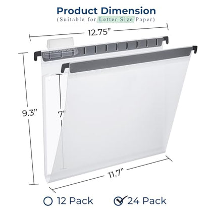 Y YOMA Plastic Hanging File Folders with Pocket, Letter Size, 1” Expansion 24 Pack Clear Reinforced Hanging Folders with Tabs, Waterproof for Filing Cabinet Bulky Files Home Office - size: Letter Size - 24 Pack