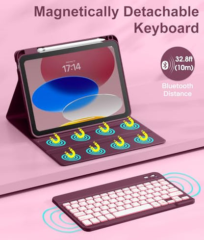 Hamile for iPad 11th 10th Generation Case with Keyboard - 7 Colors Backlit Wireless Detachable Folio Keyboard Cover with Pencil Holder for iPad A16 11-inch 2025 10th Gen 10.9 Inch 2022 (Dark Cherry) - color: Dark Cherry