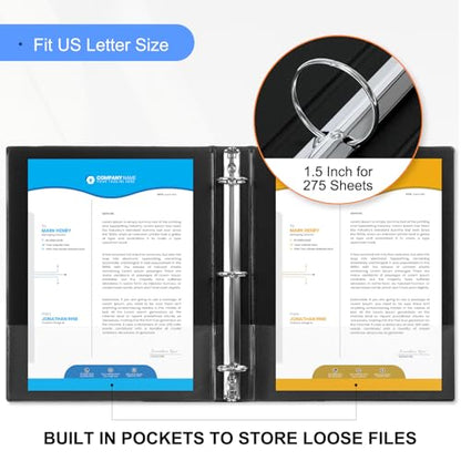 Comix Durable 1.5 Inch 3 Ring Binder with Clear Cover, 1.5" Round View Binder with 2 Interior Pockets, 300 Sheets Capacity of US Letter Size Paper, PVC-Free, Office School Supplies, 8 Pack (Black) - color: Black, size: 1.5 inch, style: 8 Pack