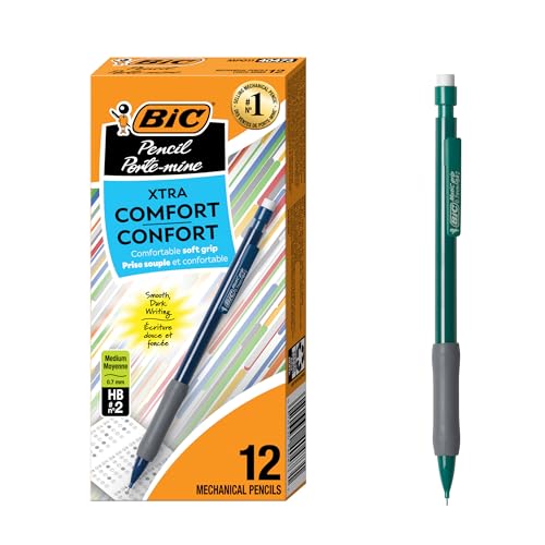 BIC Xtra Comfort Mechanical Pencils with Erasers, Medium Point (0.7mm), 12-Count Pack, Bulk Mechanical Pencils for School or Office Supplies - style: Comfort Grip