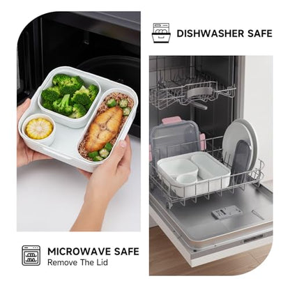 Adult Lunch Bento Box, Compartment Salad Food Containers for Lunch, Lunchbox Containers for Adults with Utensils, Sauce Jar, Microwave Dishwasher Safe, Pink - color: Pink