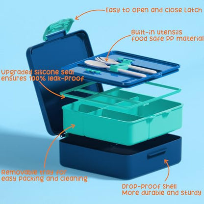 Fimibuke Kids Bento Lunch Box with 4 Compartments, Insulated lunch Bag, Stainless Steel Insulated Water Bottle, Ice Pack & Utensils Set, Birthday Gifts for Ages 3-12 Back to School Toddler Girls Boys - color: A8. Nautica Blue