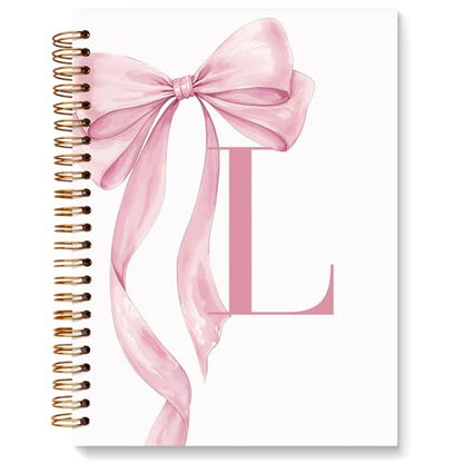 JXREQ Coquette Pink Bow Personalized Notebook, Initial Letter L Monogram Journal, Preppy Girly Ribbon Bow Journal, Monogrammed Gifts for Women, Aesthetic Spiral Notebook 5.5x8.3 - color: Lpink