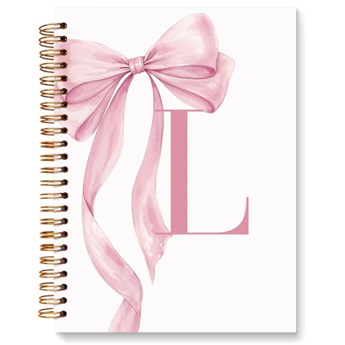 JXREQ Coquette Pink Bow Personalized Notebook, Initial Letter L Monogram Journal, Preppy Girly Ribbon Bow Journal, Monogrammed Gifts for Women, Aesthetic Spiral Notebook 5.5x8.3 - color: Lpink