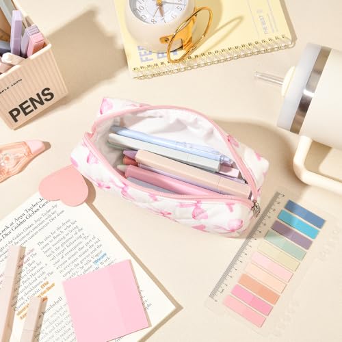 22Pcs Book Annotation Kit Aesthetic Pencil Case with Supplies School Annotation Supplies Gel Pen Transparent Sticky Note Taking Bible Study College Stationery Supplie (Pink Bows Hearts) - color: Pink Bows & Hearts
