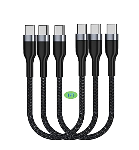 Short USB C to USB C Cable, 1FT 3 Pack,C to C Cable Fast Charging 65W Type C Charger Cord for iPhone 17 16 15 Pro Max, Samsung Galaxy S25 S24, Pixel, iPad Pro, MacBook Pro/Air and USB-C devices - color: Black, size: 1FT