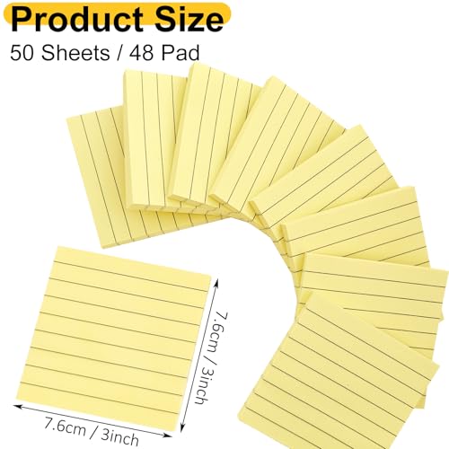 48 Pack Lined Sticky Notes 3x3 in, Yellow Self Sticky Notes with Lines, Post Stickies Sticky Memo Note Pads for School and Office Supplies, Yellow - color: Yellow