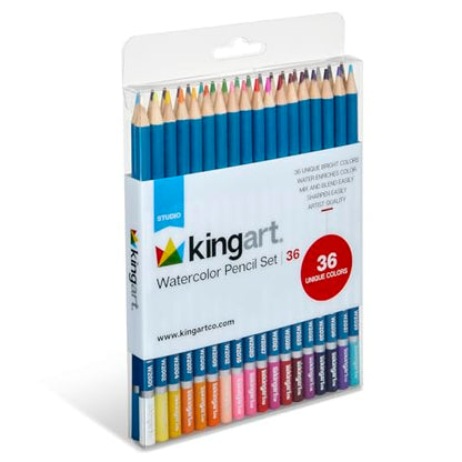 KINGART 36 Count Watercolor Pencils, Vibrant Pigments for Blending, Drawing & Painting, Pre-Sharpened, Water Soluble Pencils