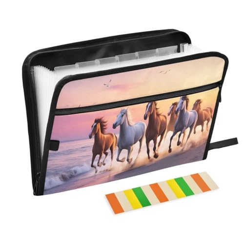 ALAZA Beautiful Horse Ocean Wave Expandable Filing Folder Storage Organiser Box Files, 13 Pockets Zip Filing Folders for Home or Office Documents - color: Multicolored26
