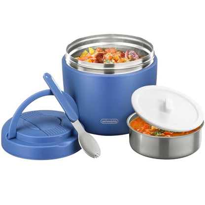 wiwens Thermo Food Jar for Hot Food Adults 32OZ Soup Thermo Lunch Containers Wide Mouth Vacuum Insulated Stainless Steel Leakproof Bento Box with Spoon (Blue) - color: Blue